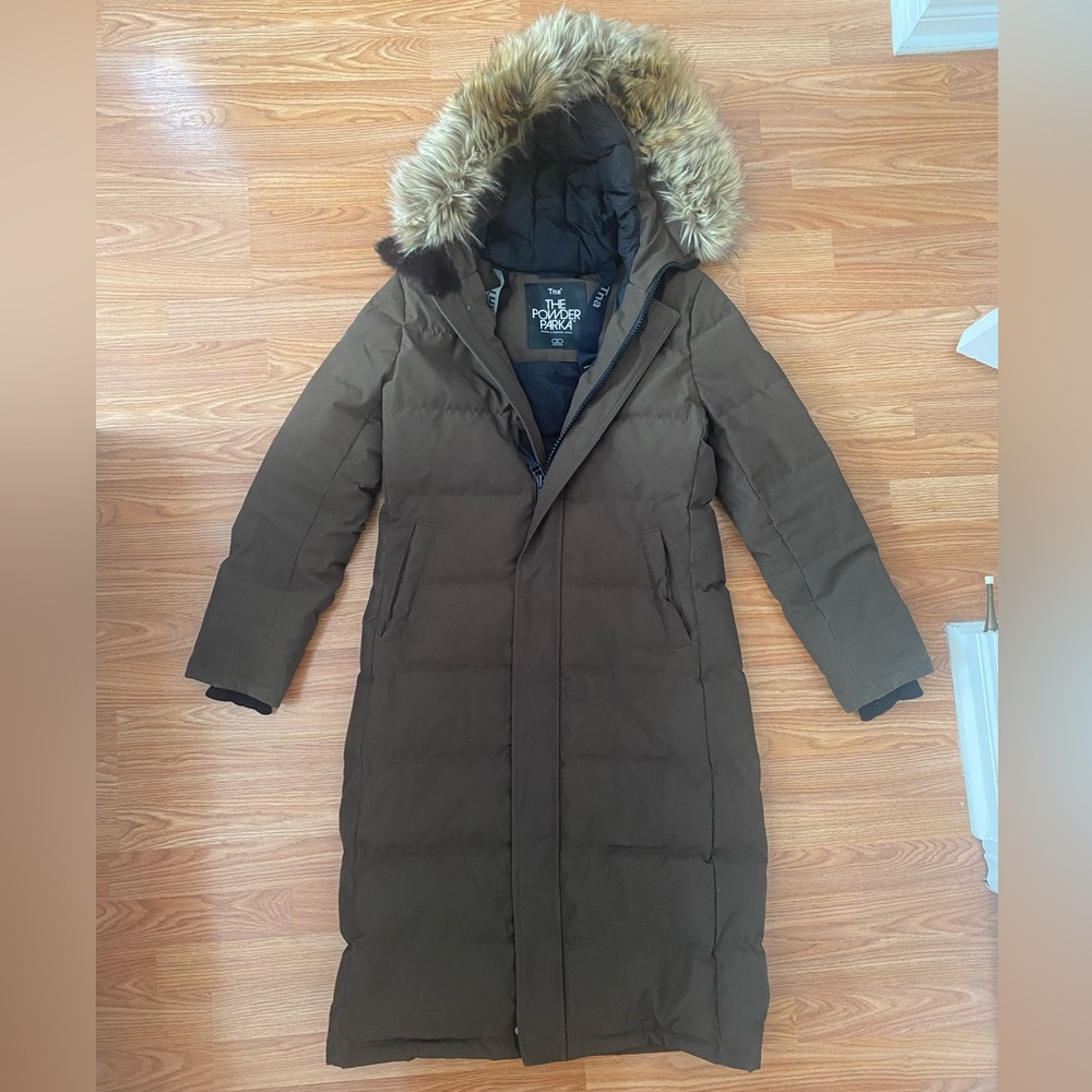 Aritzia Brown Puffer Coat with Fur Hood
